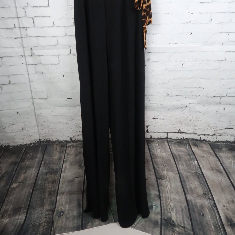 BEBE ANIMAL PRINT HIGH NECK RUFFLE HALTER WIDE LEG JUMPSUIT SIZE 8 NWT - Picture 8 of 10